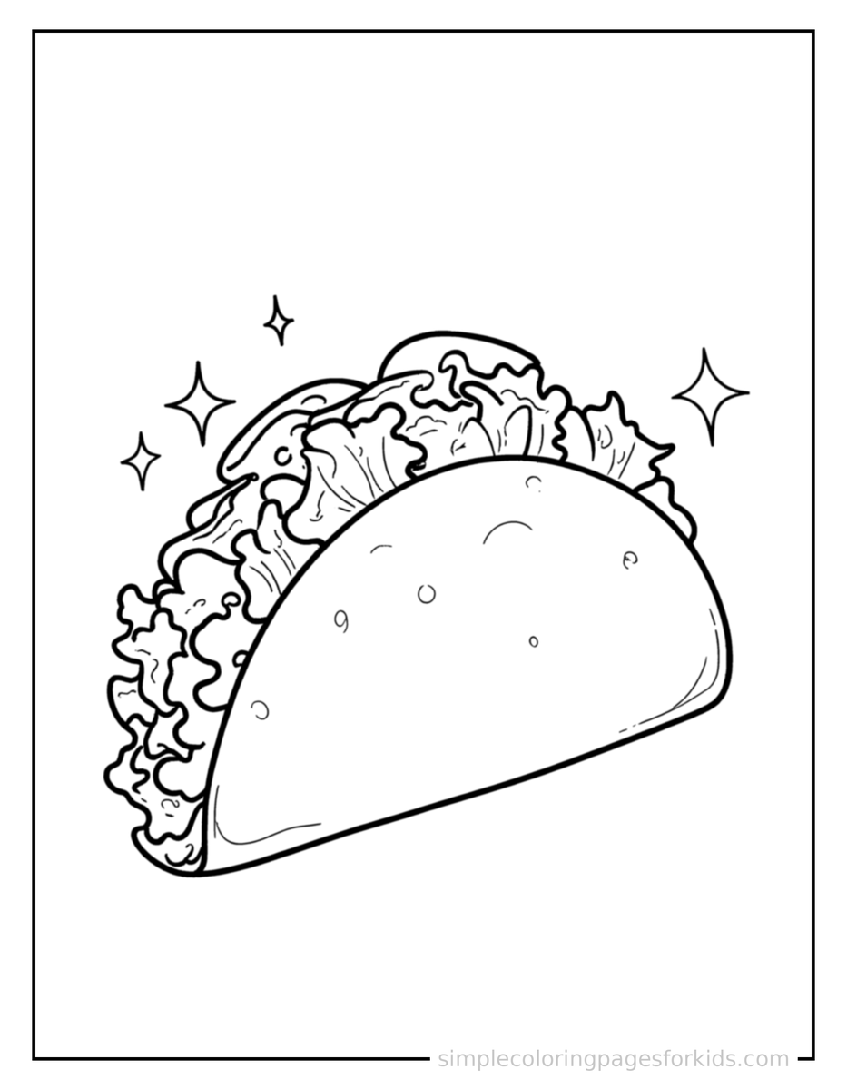 Sparkling Taco With Lettuce And Tomato Coloring Page