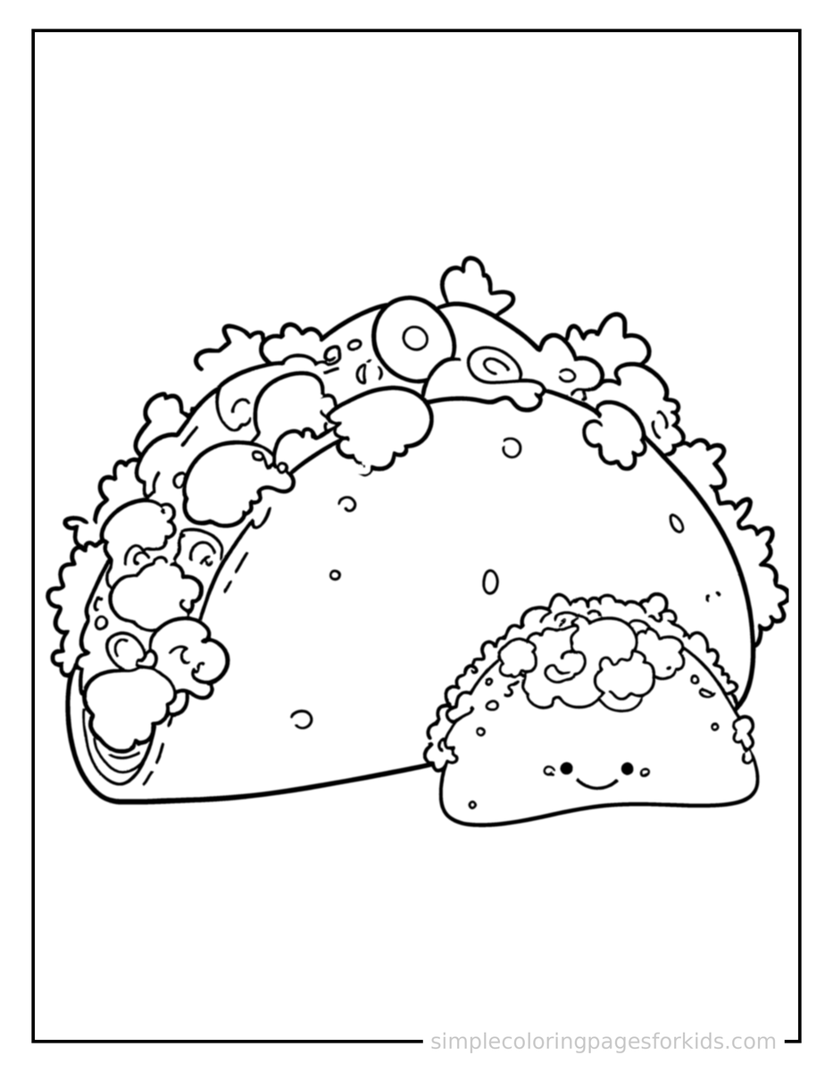 Coloring Scene 3 Taco With Lettuce And Tomato Coloring Page
