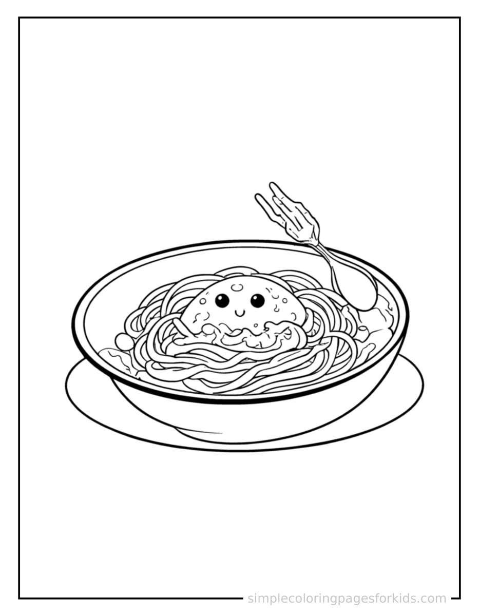 Plate Of Spaghetti With Sauce Coloring Pages