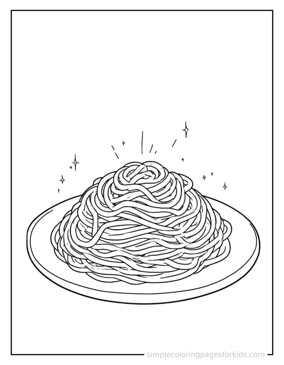 Sparkling Plate Of Spaghetti With Sauce Coloring Page