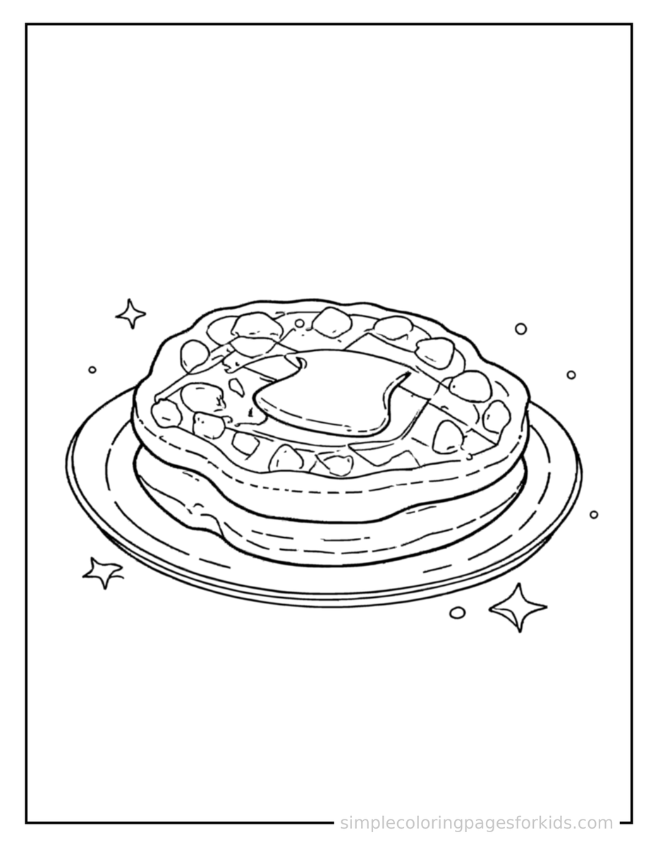 Sparkling Waffle With Syrup And Butter Coloring Page