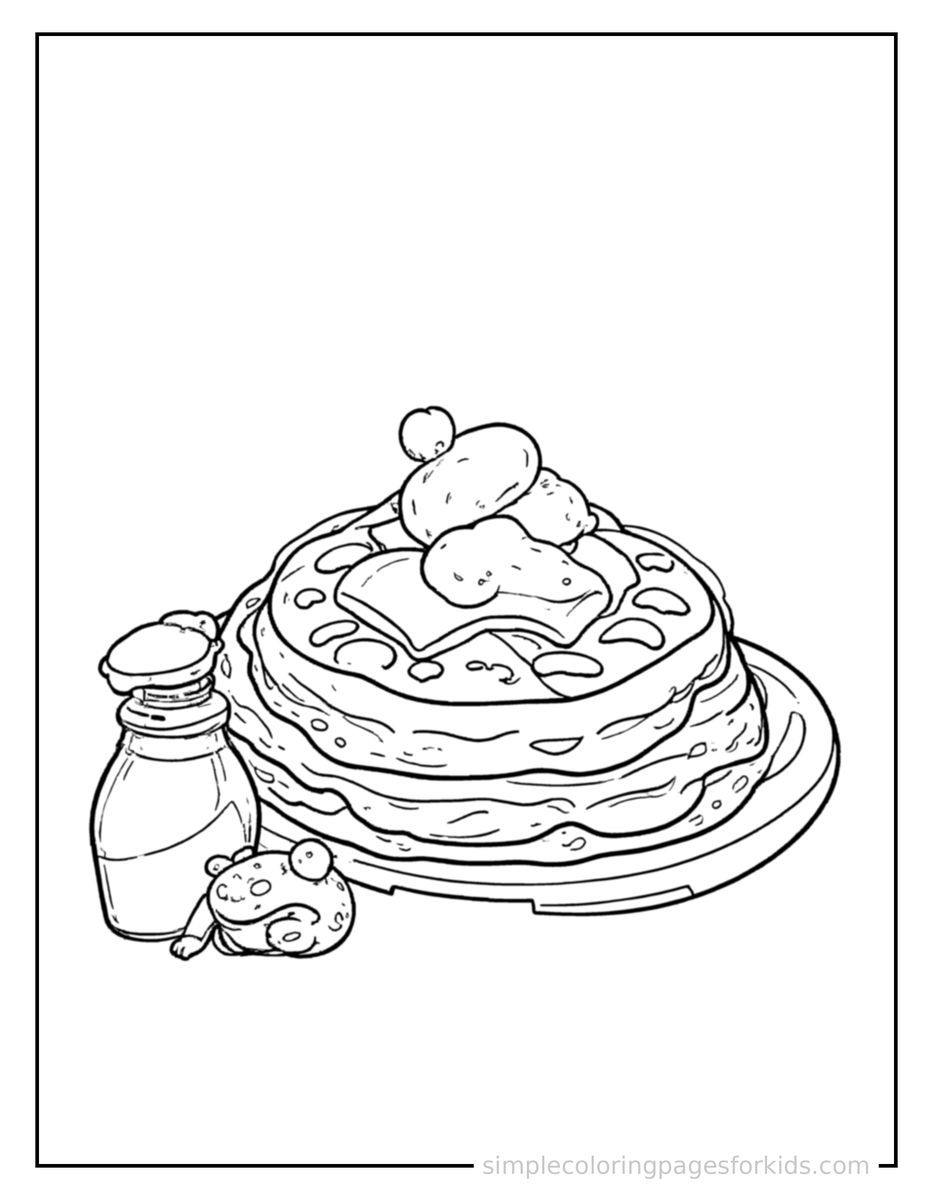 Coloring Scene 3 Waffle With Syrup And Butter Coloring Page