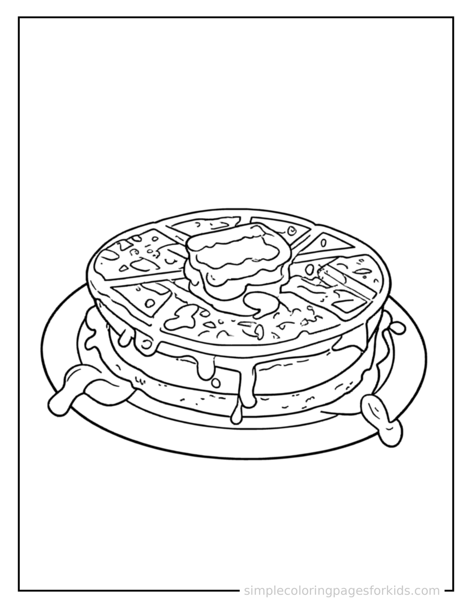 Coloring Scene 4 Waffle With Syrup And Butter Coloring Page