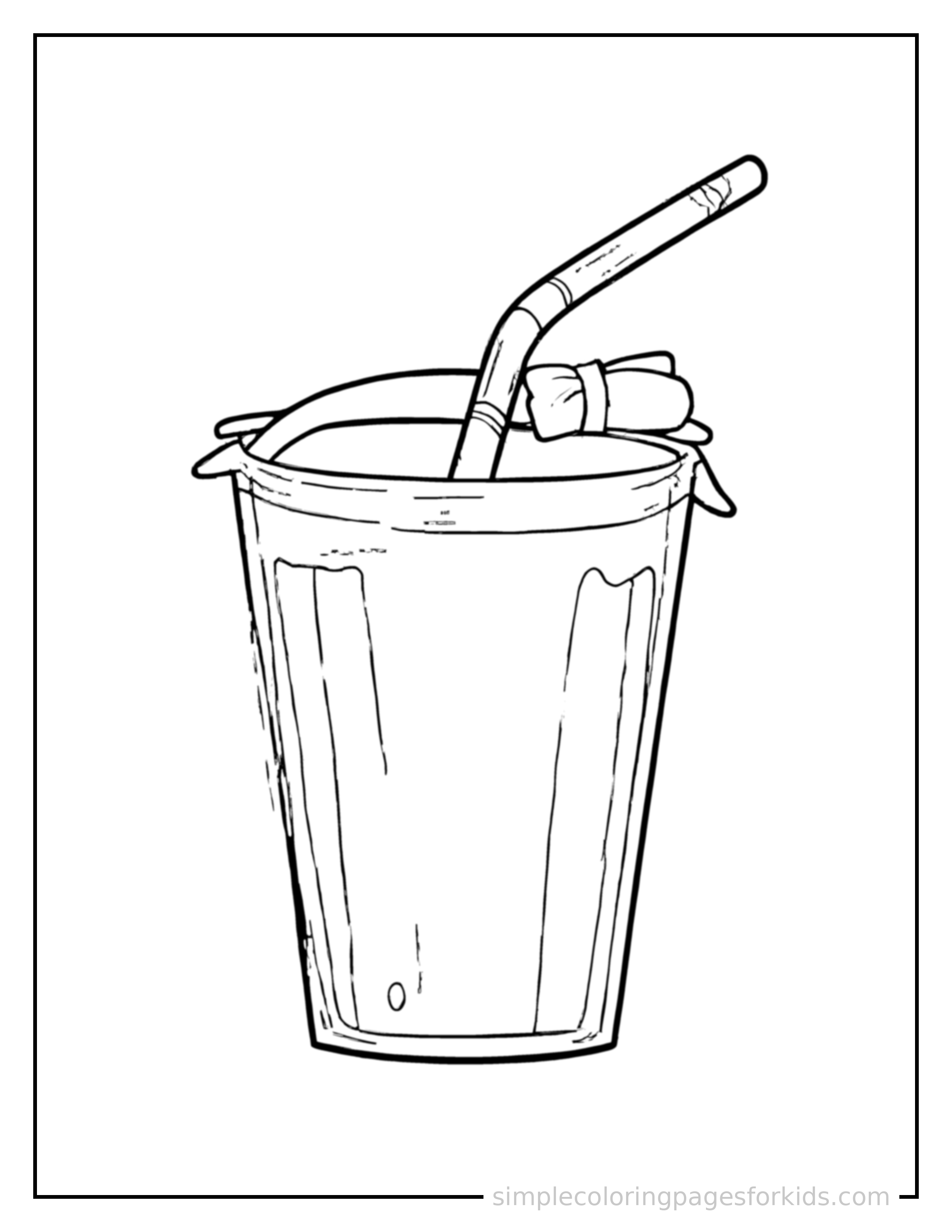 Free printable juice box with a straw coloring page featuring a cute juice box with a straw, decorated with a simple bow or ribbon for a festive touch.