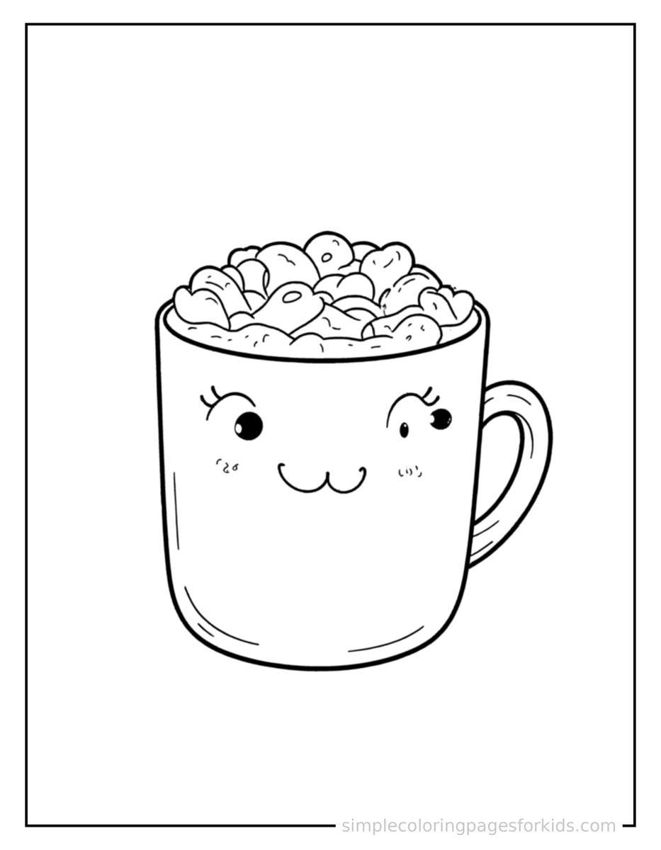 Mug Of Hot Chocolate With Marshmallows Coloring Pages