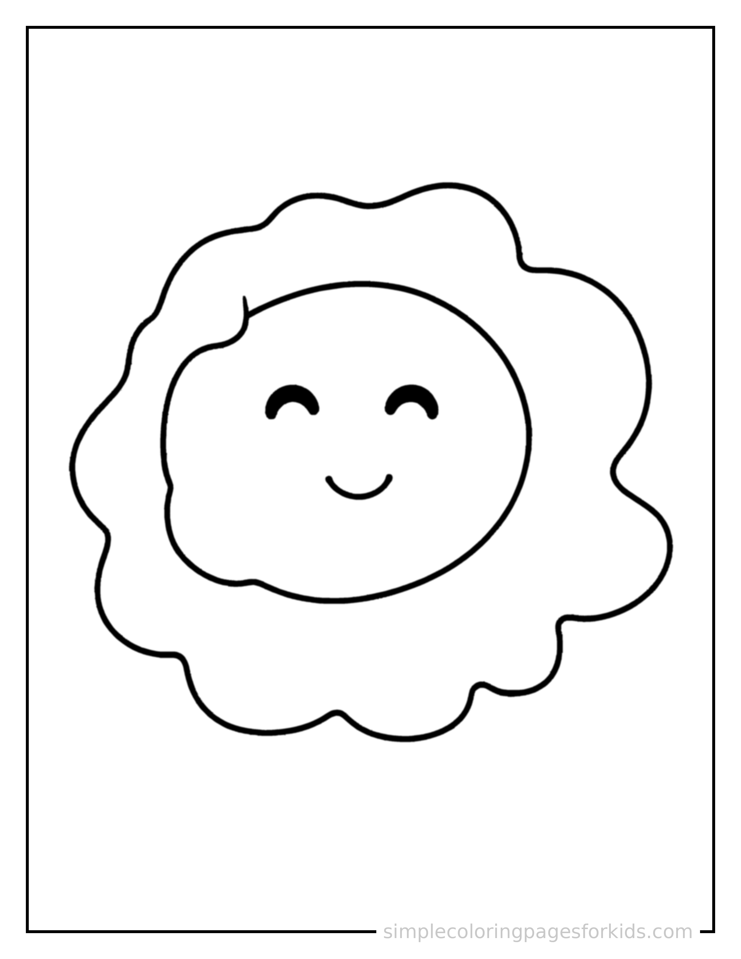 Free printable fried egg sunny side up coloring page featuring a cute fried egg sunny side up, shown as a simple central illustration with a cute smiling face.