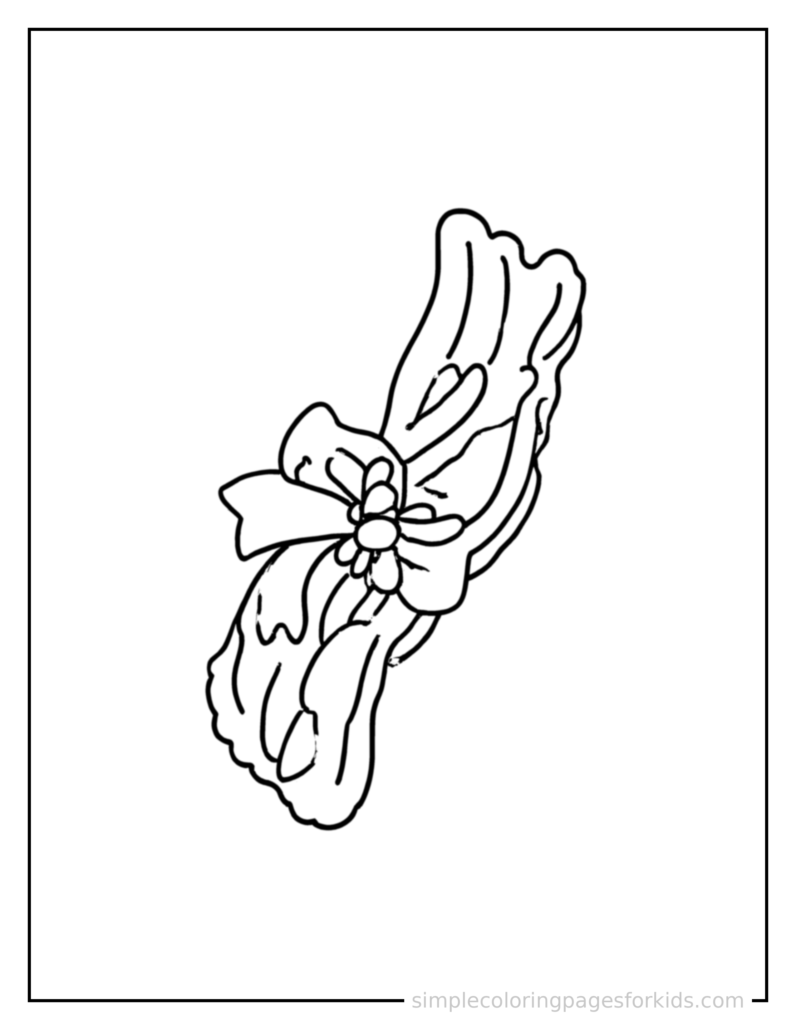 Free printable strips of bacon coloring page featuring a cute strips of bacon, decorated with a simple bow or ribbon for a festive touch.