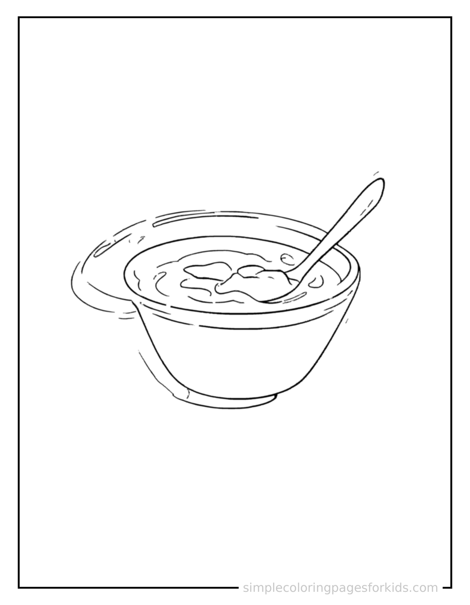 Coloring Scene 3 Bowl Of Soup With A Spoon Coloring Page