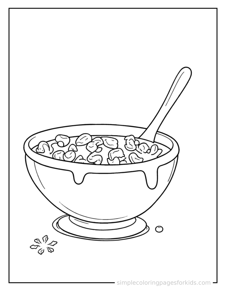 Sparkling Bowl Of Cereal With Milk Coloring Page