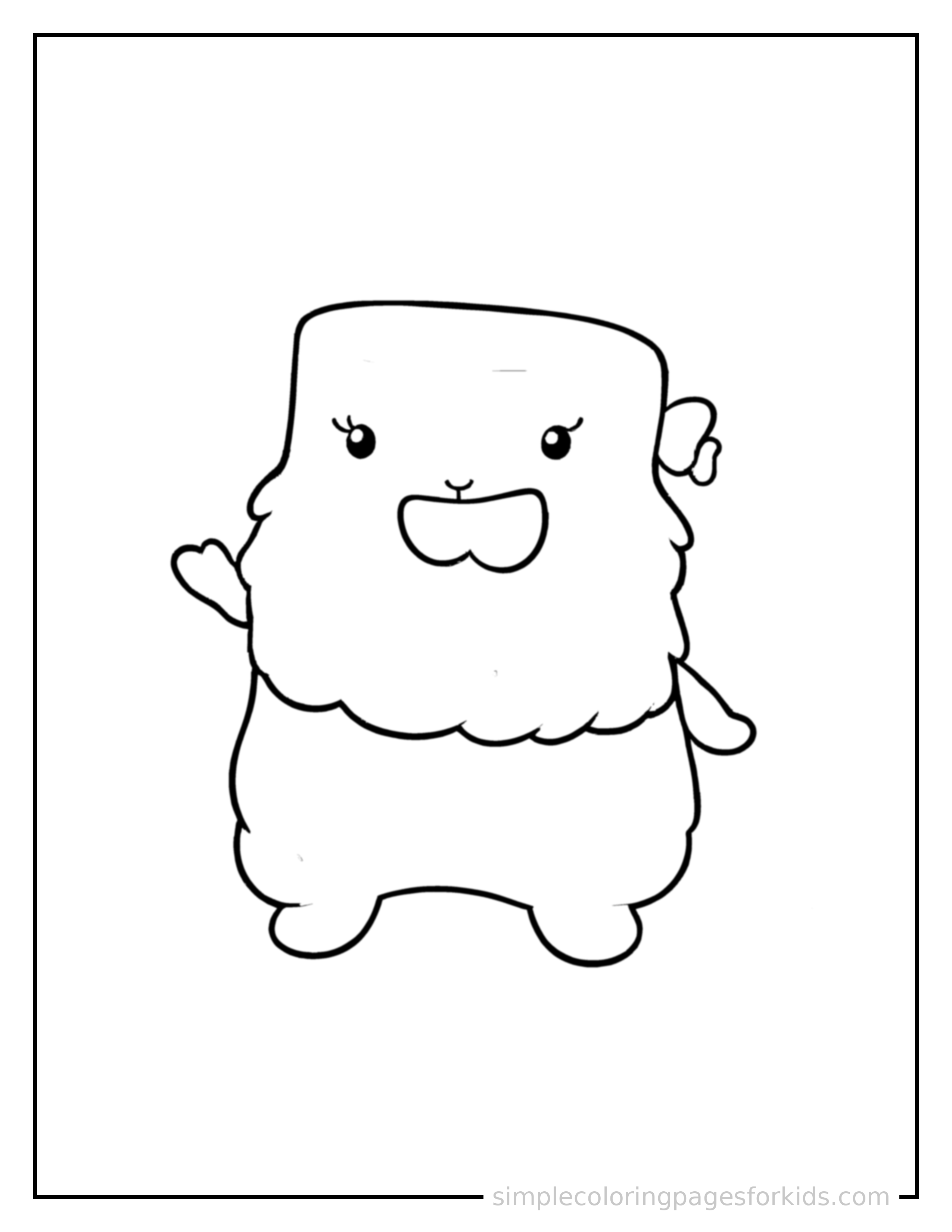 Free printable toasted marshmallow coloring page featuring a cute toasted marshmallow, decorated with a simple bow or ribbon for a festive touch.