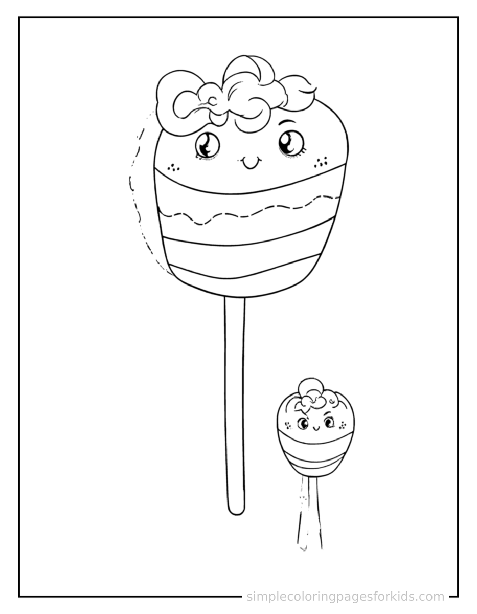 Coloring Scene 3 Cake Pop On A Stick Coloring Page