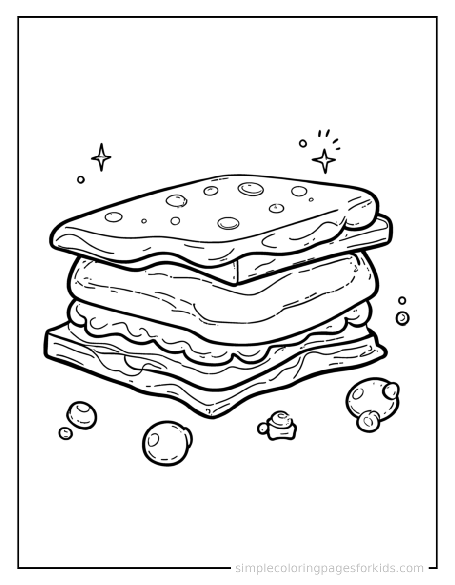 Sparkling S’Mores With Chocolate And Marshmallow Coloring Page