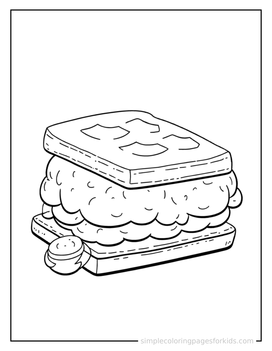 Coloring Scene 3 S’Mores With Chocolate And Marshmallow Coloring Page