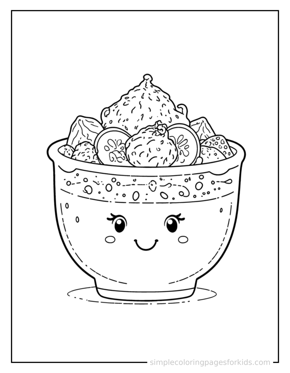 Fruit Smoothie Bowl With Toppings Coloring Pages