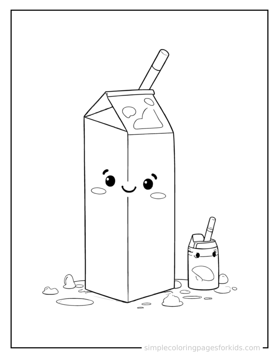 Coloring Scene 3 Carton Of Milk With A Straw Coloring Page