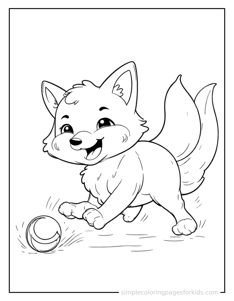 Playing with a Ball Fox Coloring Page