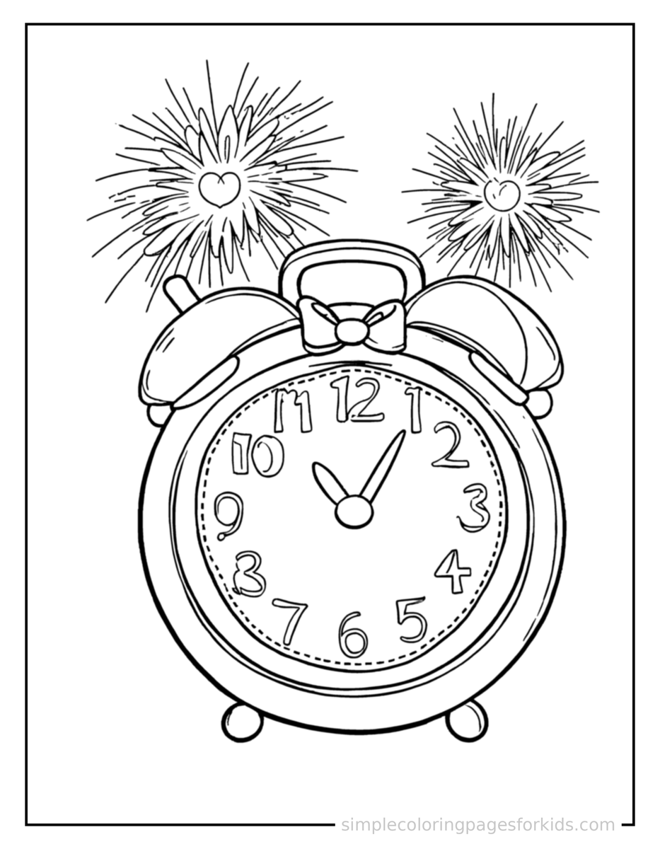 Coloring Scene 4 New Year’S Eve Fireworks And Countdown Clock Coloring Page