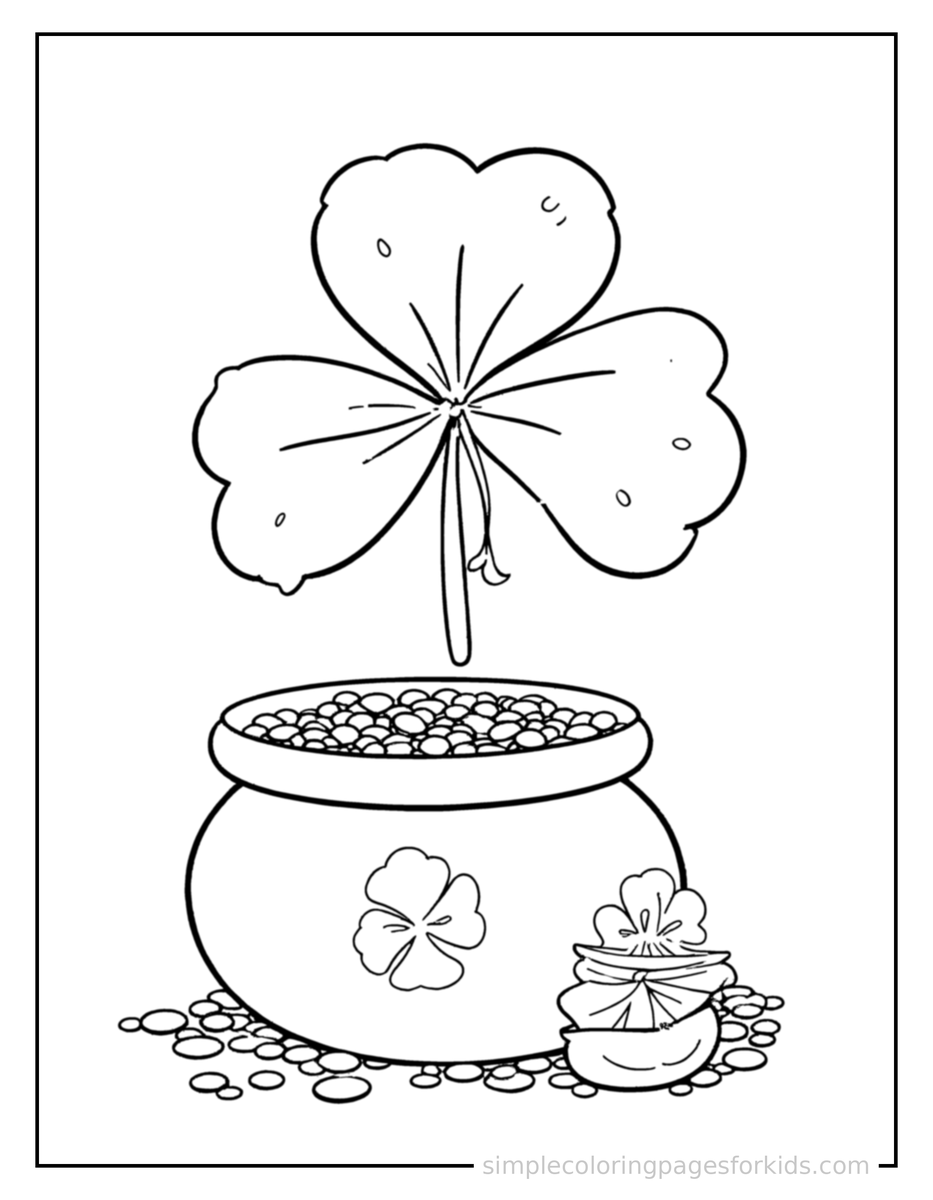 Coloring Scene 3 St. Patrick’S Day Shamrock And Pot Of Gold Coloring Page