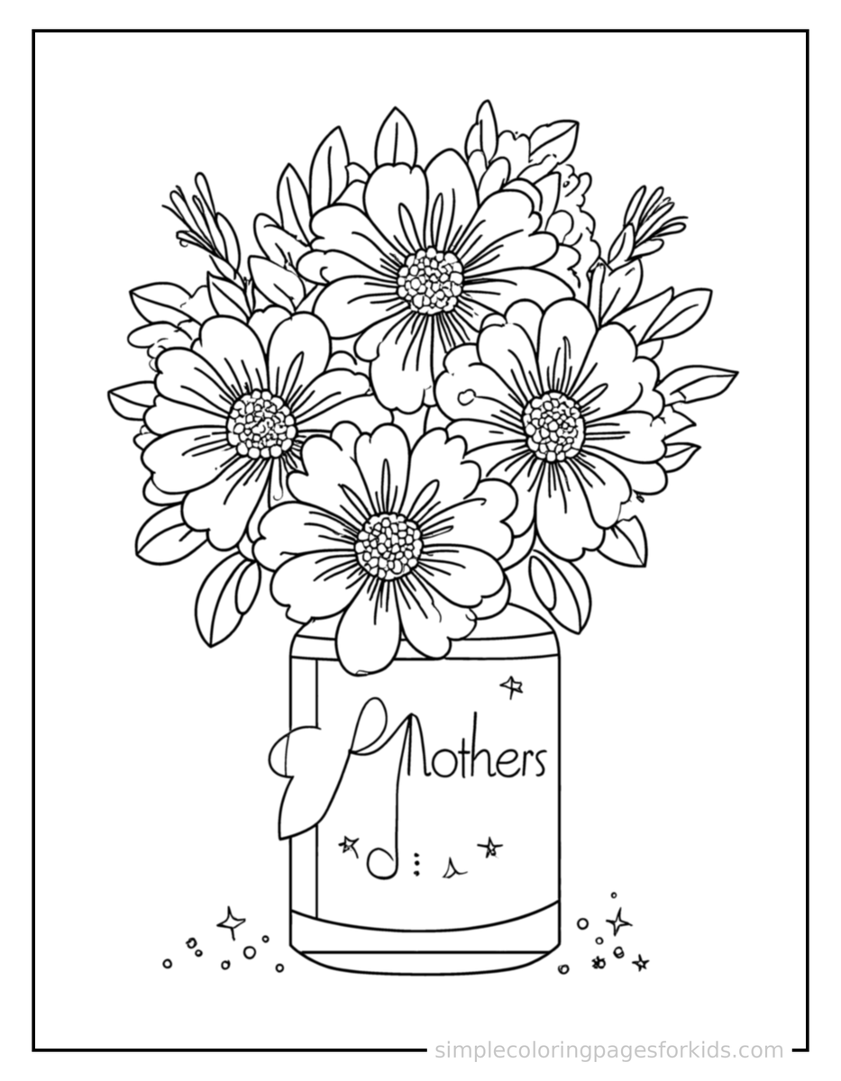 Sparkling Mother’S Day Bouquet Of Flowers And A Card Coloring Page
