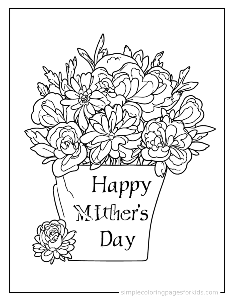 Coloring Scene 3 Mother’S Day Bouquet Of Flowers And A Card Coloring Page