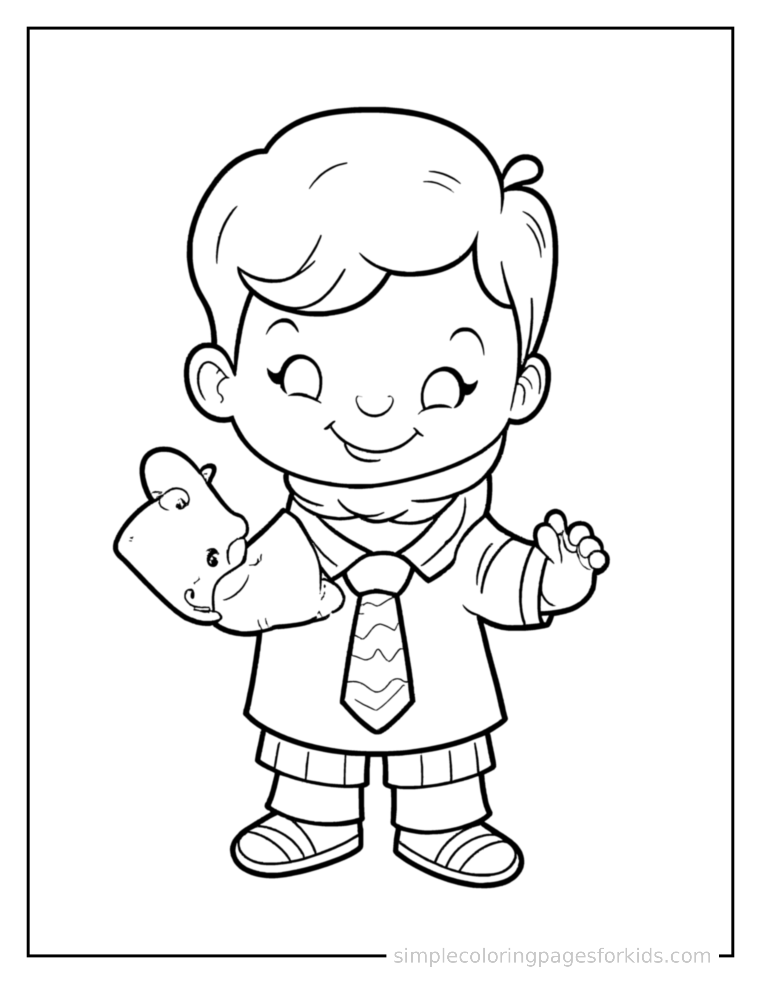Free printable father's day necktie and a card coloring page featuring a cute Father's Day necktie and a card, shown as a simple central illustration with a cute smiling face.