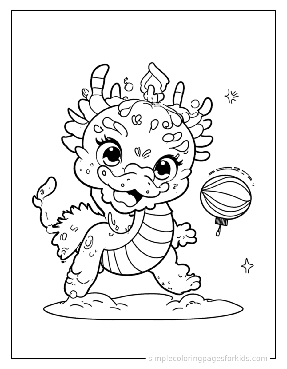 Sparkling Chinese New Year Red Lantern And Dragon Dance Coloring Page
