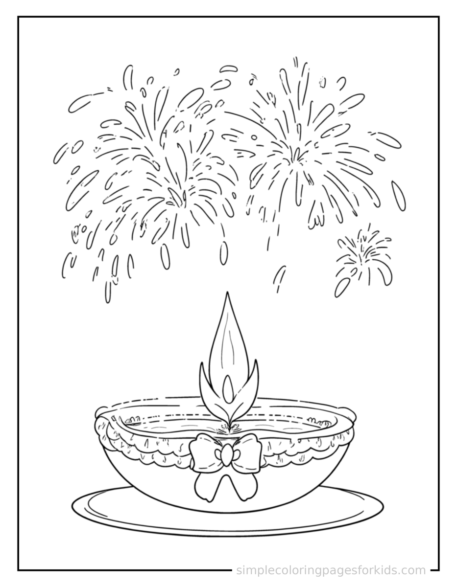 Coloring Scene 4 Diwali Oil Lamps And Fireworks Coloring Page