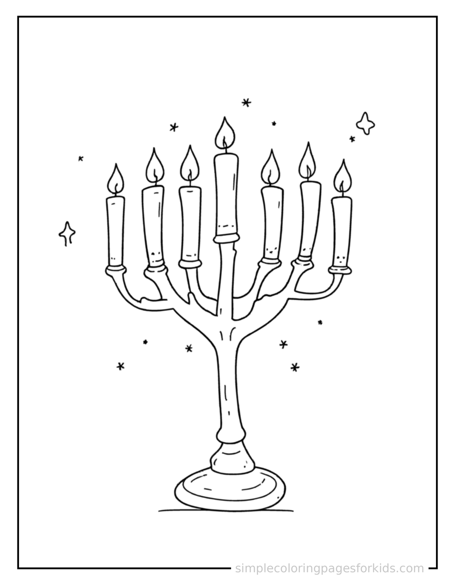 Sparkling Hanukkah Menorah With Candles Coloring Page