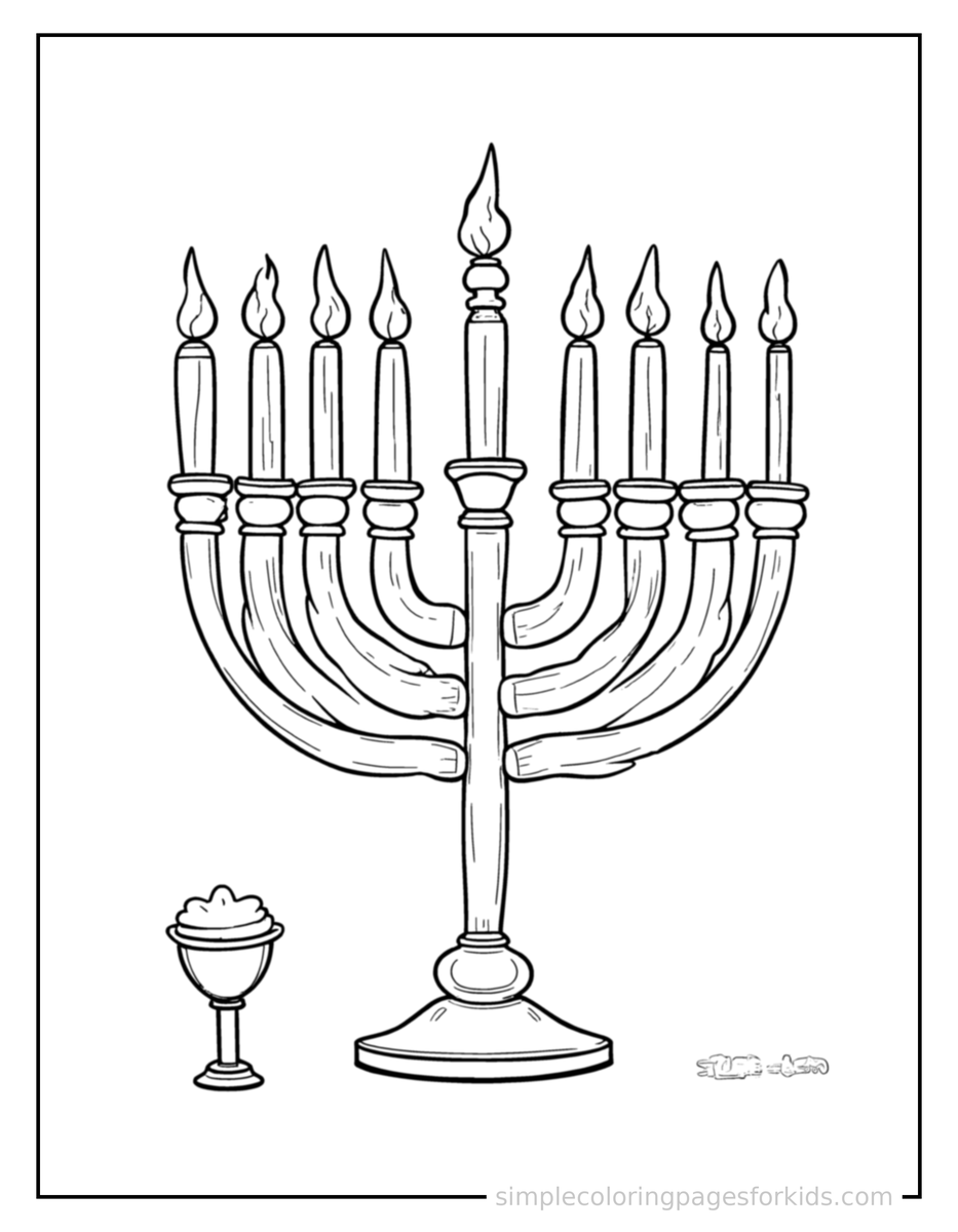 Coloring Scene 3 Hanukkah Menorah With Candles Coloring Page