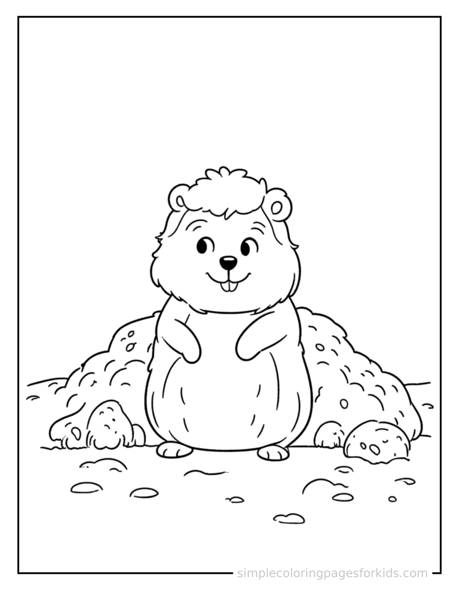 Groundhog Day Groundhog Peeking From Its Burrow Coloring Pages
