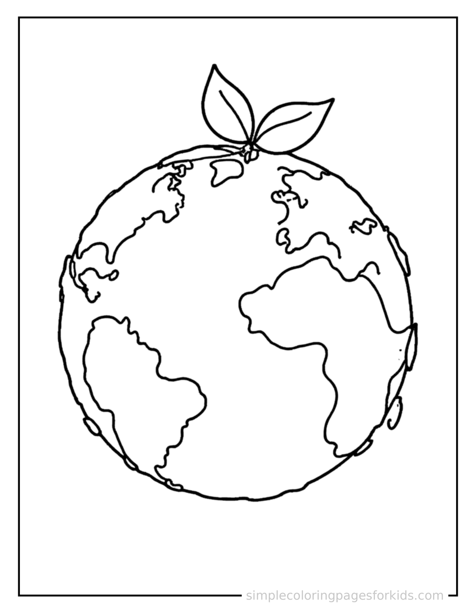 Coloring Scene 3 Earth Day Globe With A Green Leaf Coloring Page