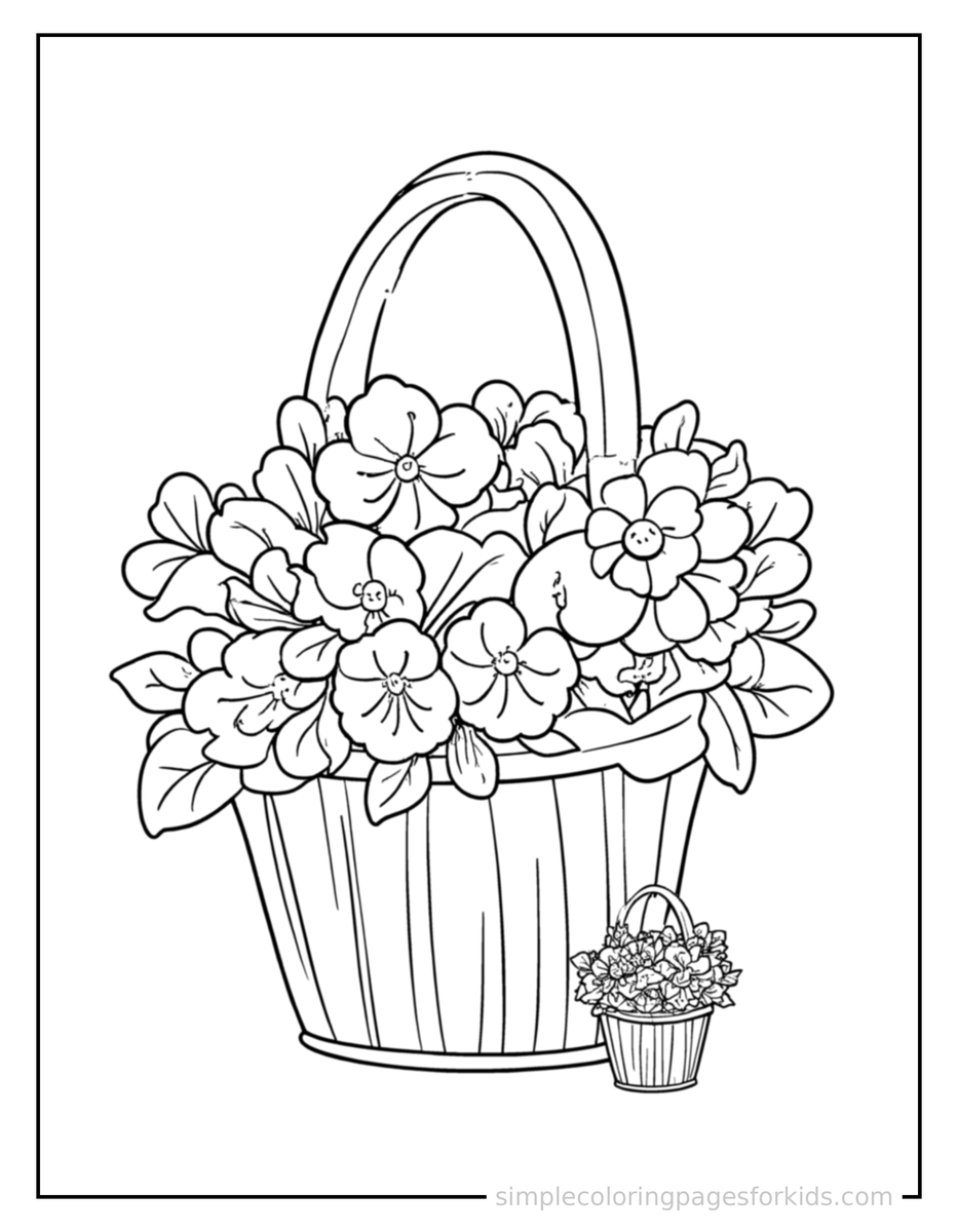 Coloring Scene 3 May Day Flower Basket And Ribbon Pole Coloring Page