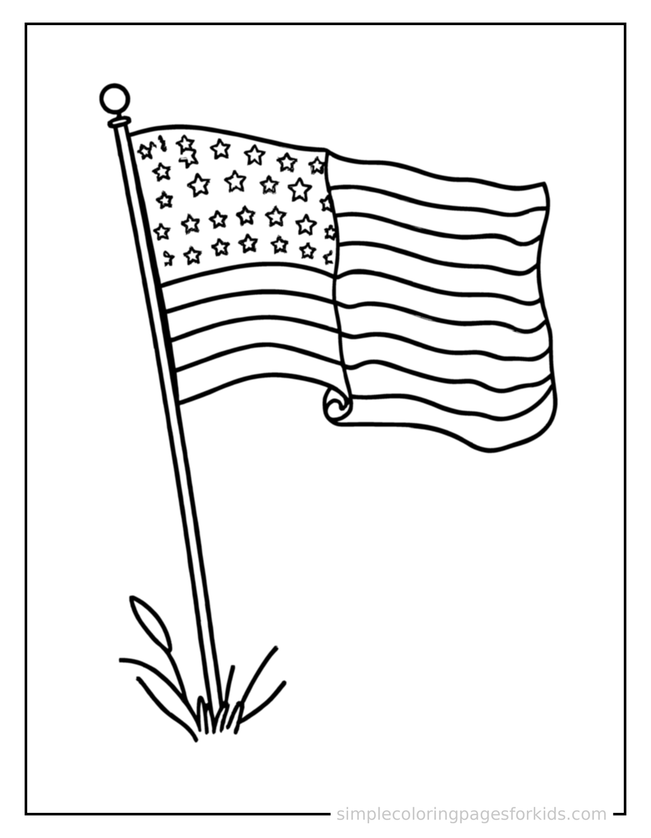 Waving (2) Flag Day Waving Flag On A Pole Coloring Page