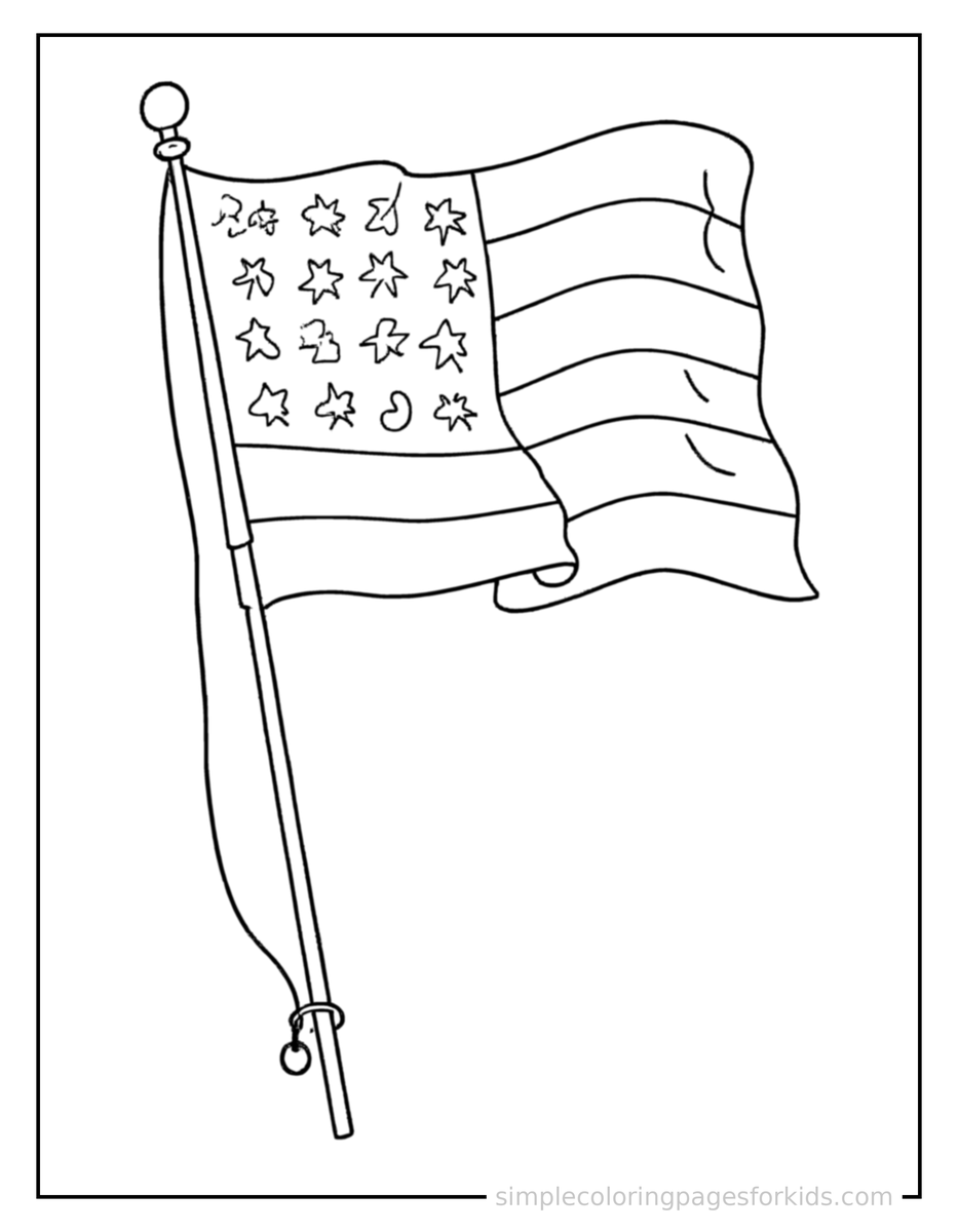 Waving (3) Flag Day Waving Flag On A Pole Coloring Page