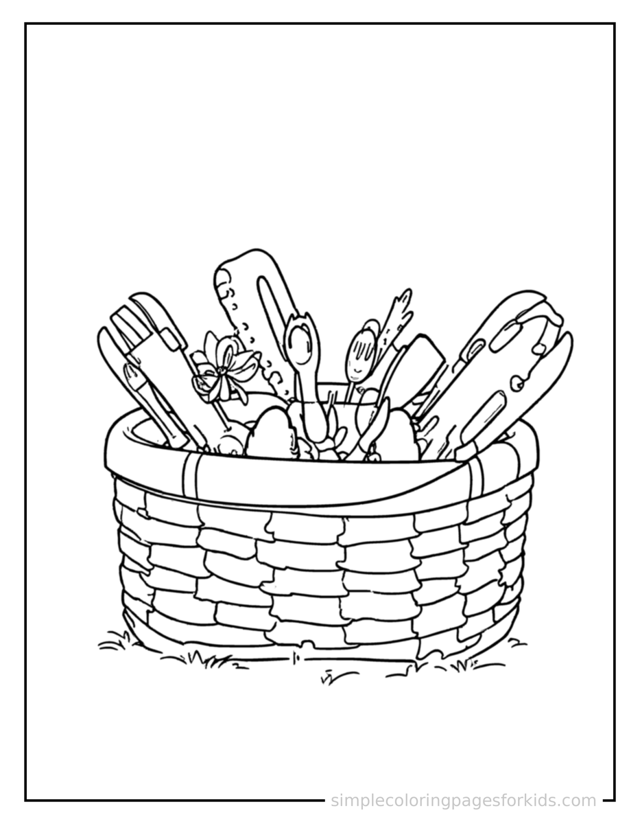 Coloring Scene 4 Labor Day Picnic Basket And Tools Coloring Page