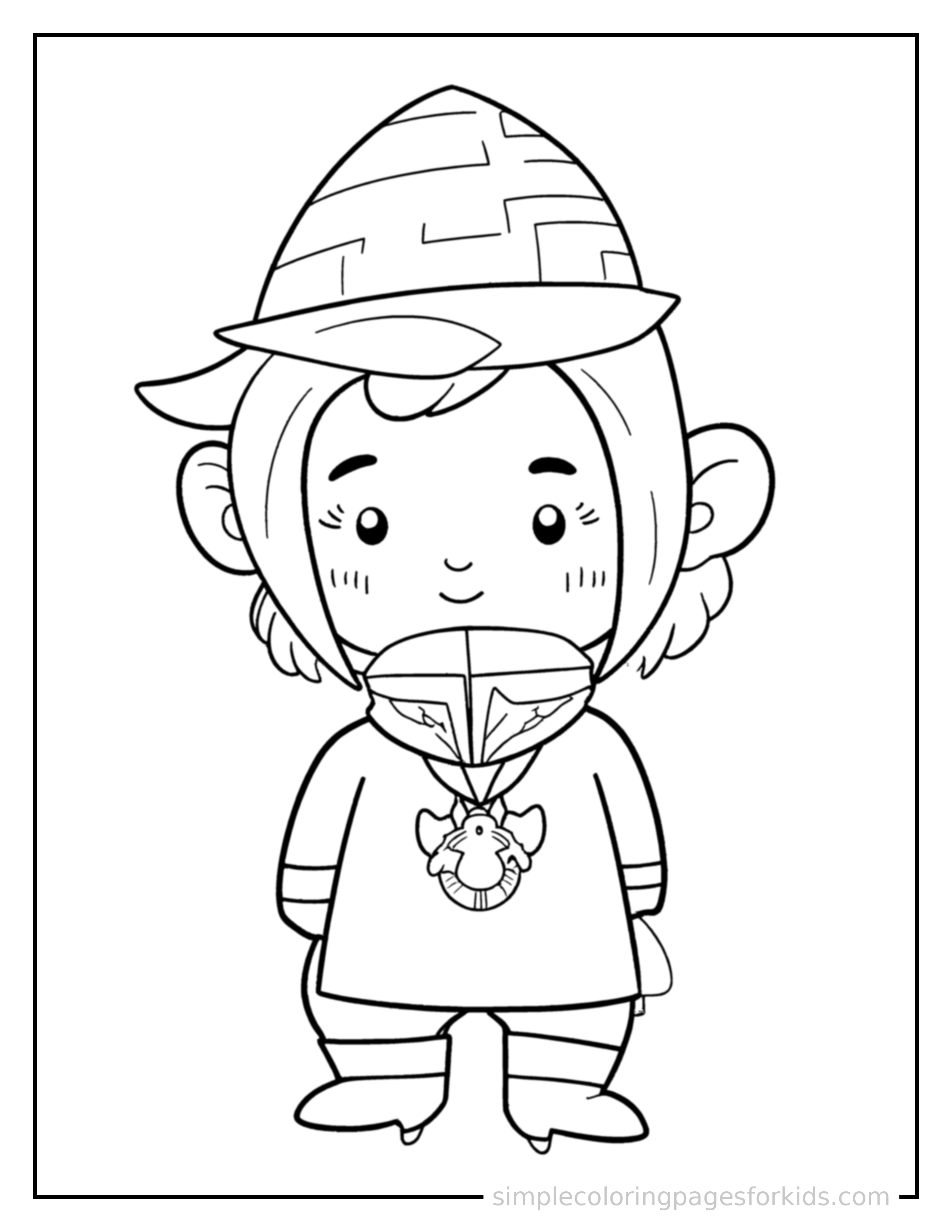 Free printable veterans day folded flag and a medal coloring page featuring a cute Veterans Day folded flag and a medal, shown as a simple central illustration with a cute smiling face.