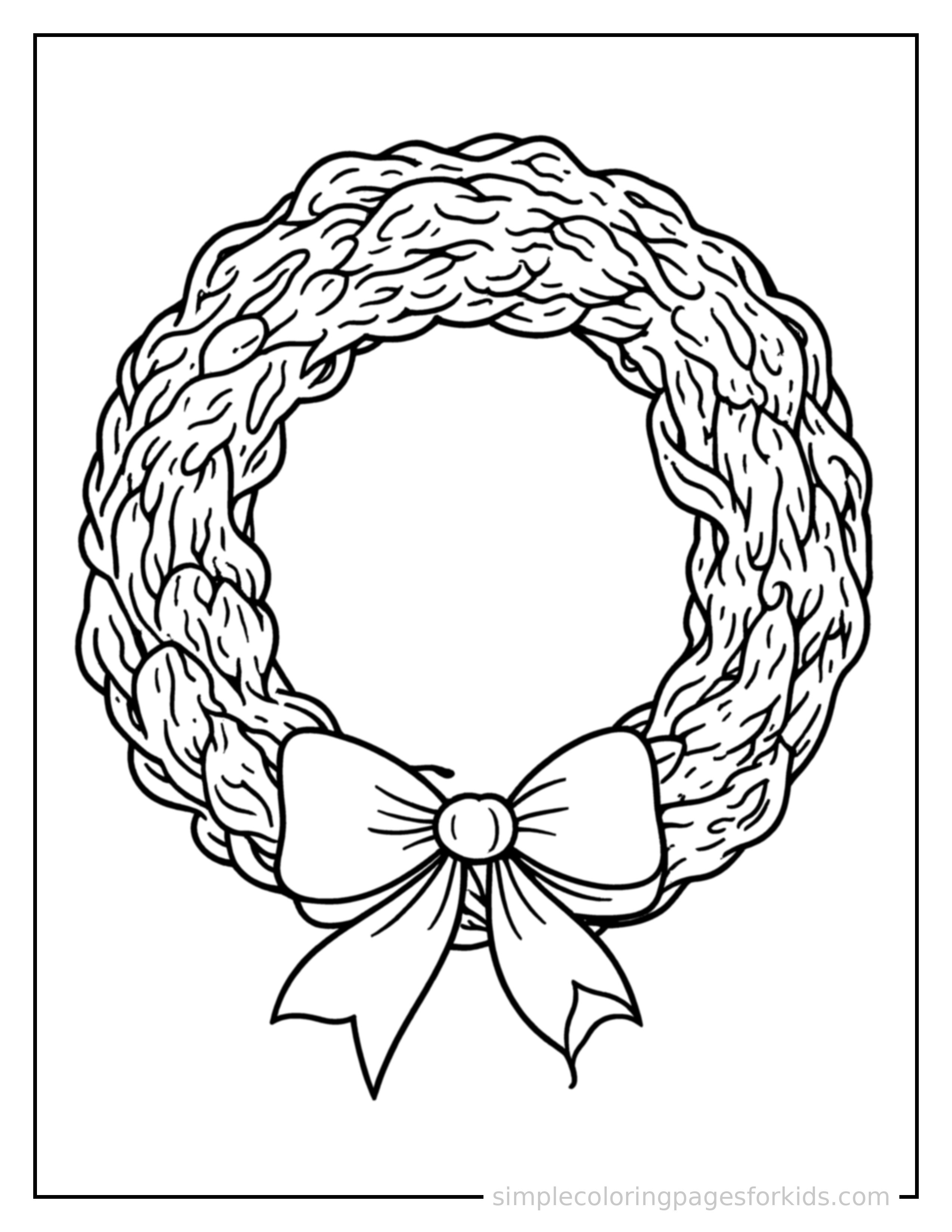 Free printable memorial day wreath and flag coloring page featuring a cute Memorial Day wreath and flag, decorated with a simple bow or ribbon for a festive touch.