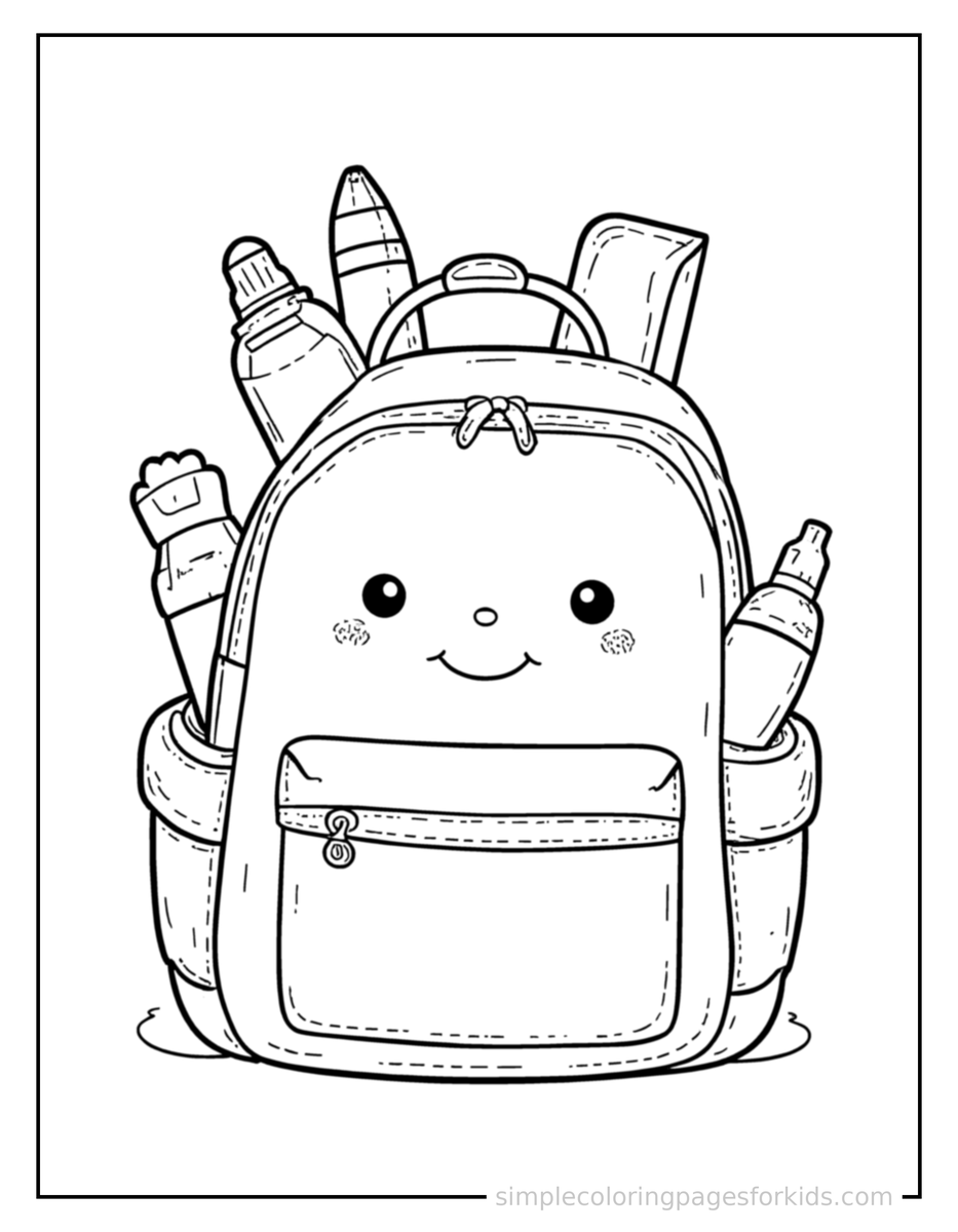 Back To School Backpack And School Supplies Coloring Pages