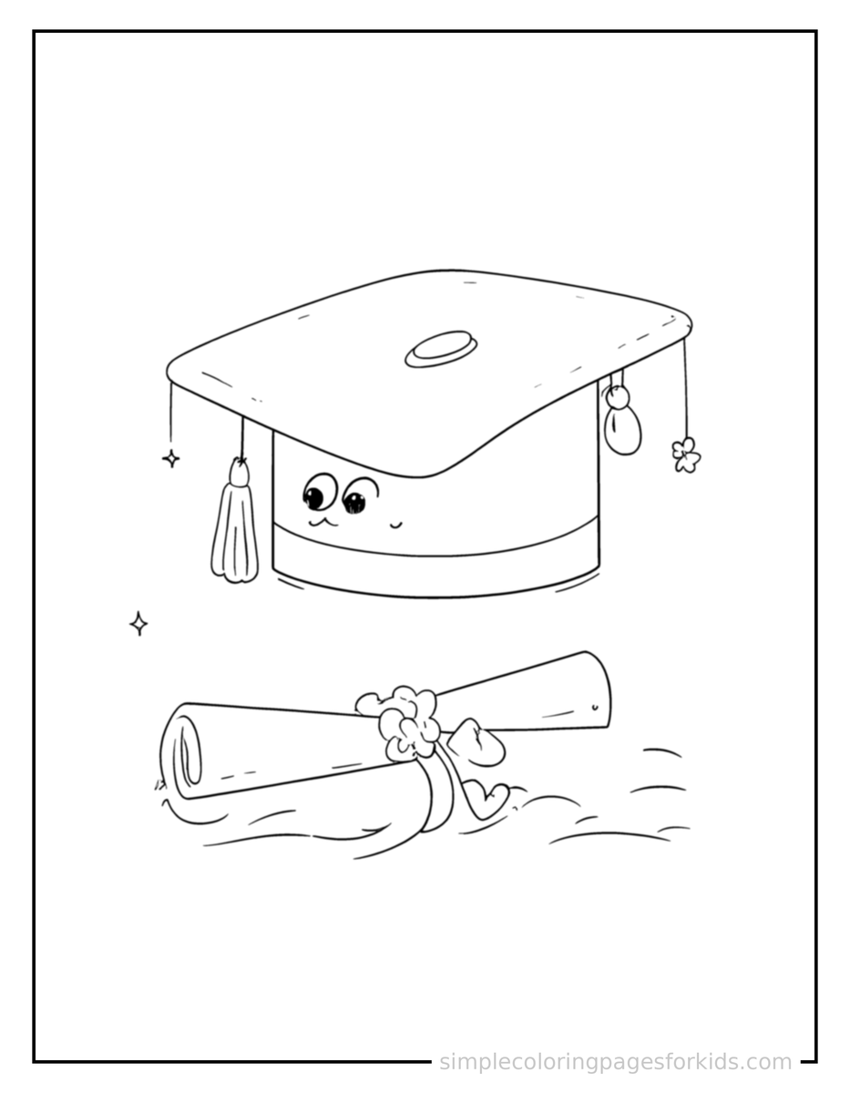 Sparkling Graduation Day Cap And Diploma Coloring Page