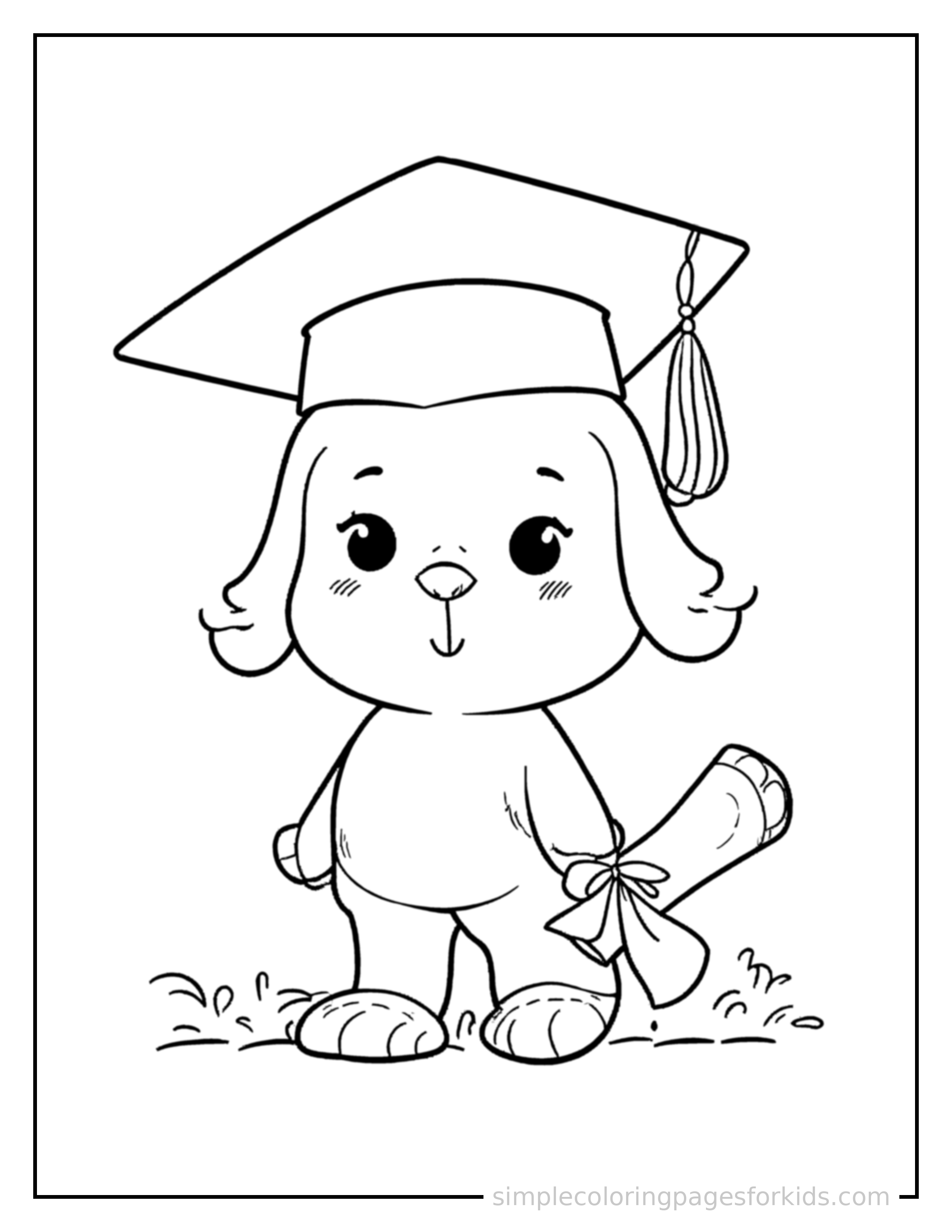 Free printable graduation day cap and diploma coloring page featuring a cute Graduation Day cap and diploma, shown with a smaller mini version of itself beside it.