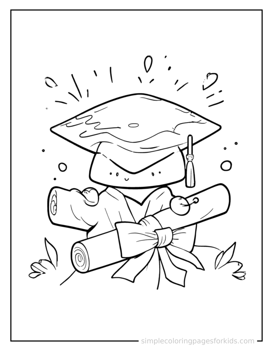 Coloring Scene 4 Graduation Day Cap And Diploma Coloring Page