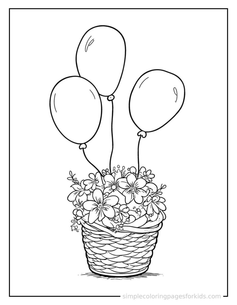 Coloring Scene 3 Baby Shower Gift Basket And Balloons Coloring Page