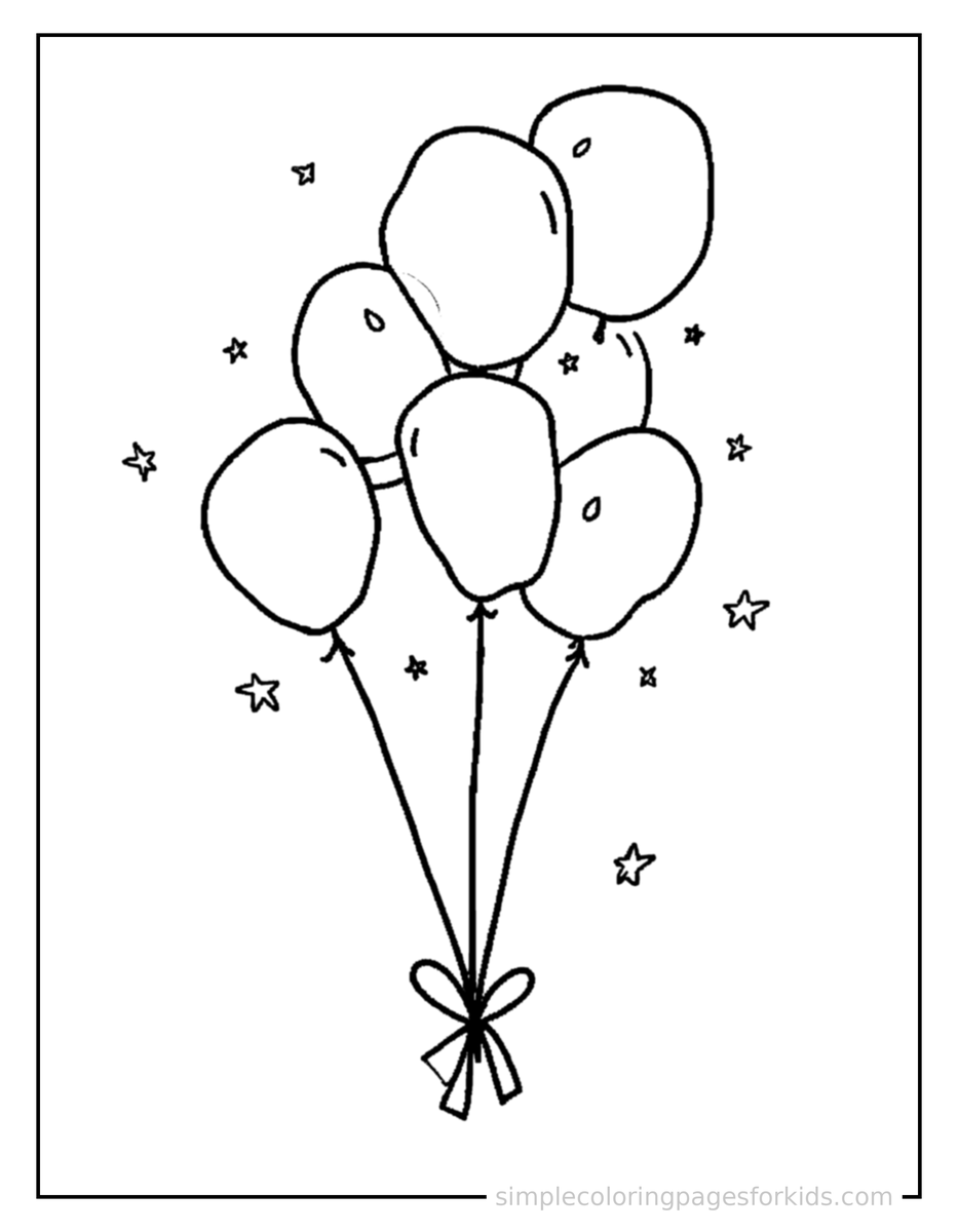 Sparkling Birthday Party Balloons And Confetti Coloring Page