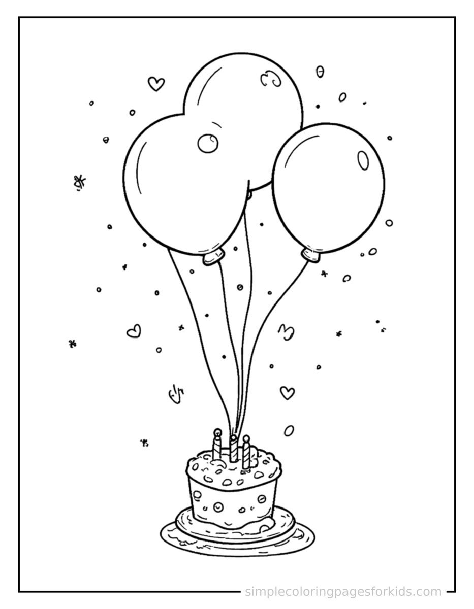 Coloring Scene 3 Birthday Party Balloons And Confetti Coloring Page