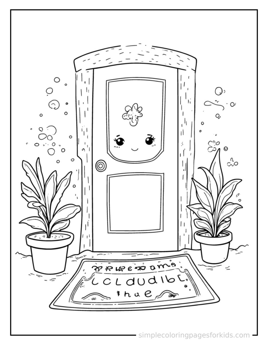 Housewarming Party Welcome Mat And A Plant Coloring Pages