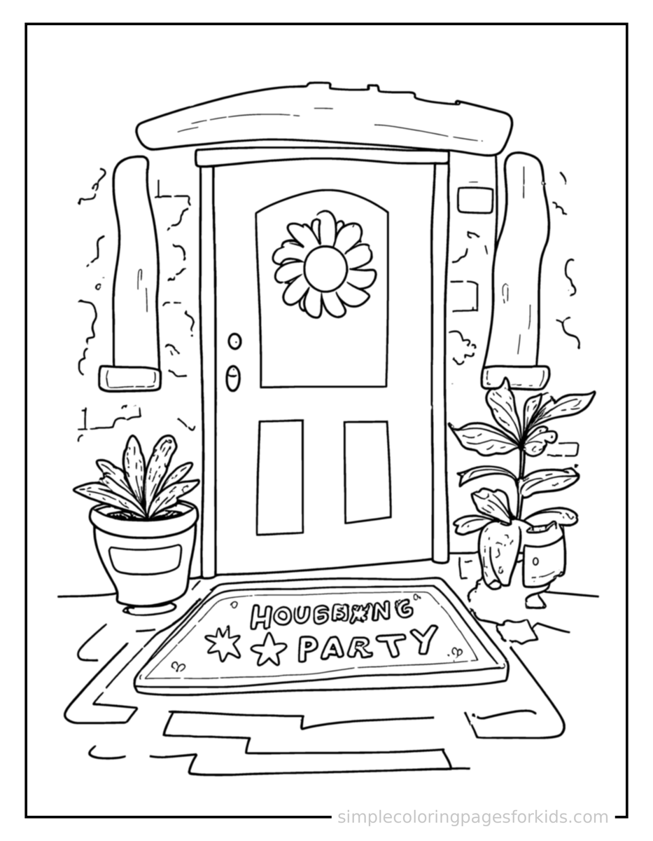 Housewarming (2) Housewarming Party Welcome Mat And A Plant Coloring Page