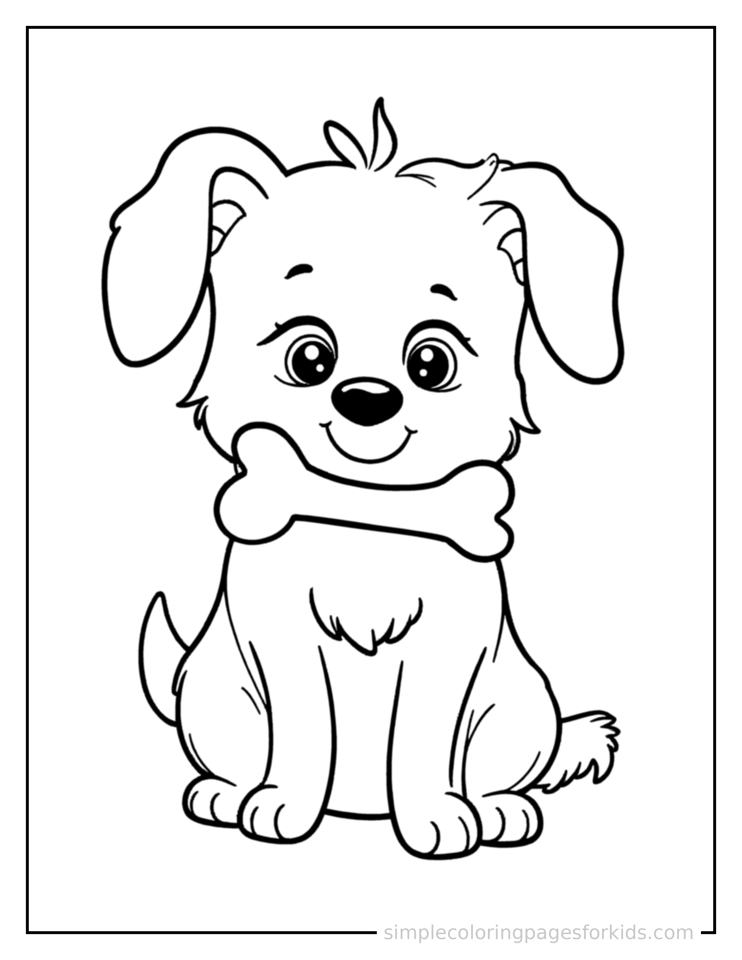 Free printable national pet day happy puppy with a bone coloring page featuring a cute National Pet Day happy puppy with a bone, shown as a simple central illustration with a cute smiling face.