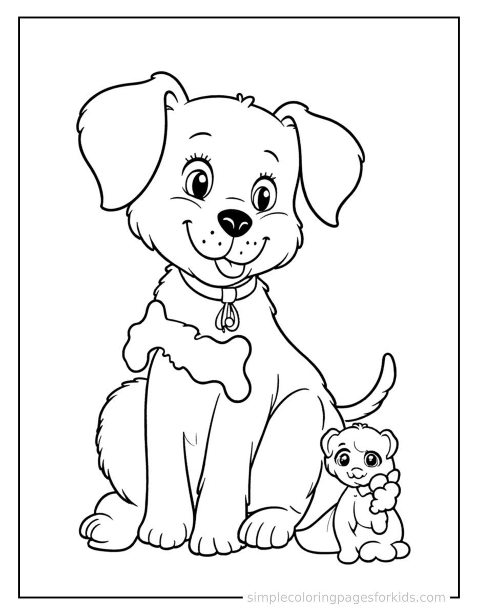 Coloring Scene 3 National Pet Day Happy Puppy With A Bone Coloring Page