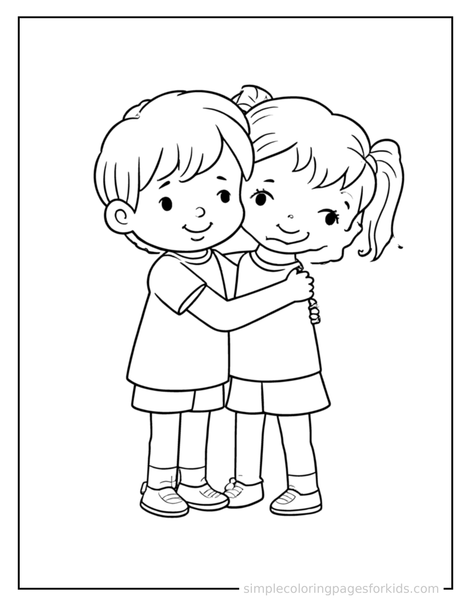 Sibling Day Two Kids Hugging Coloring Pages