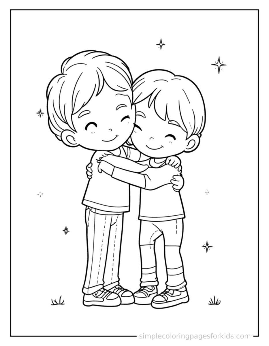Sparkling Sibling Day Two Kids Hugging Coloring Page